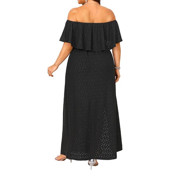 Women Plus Size Summer Dress Off Shoulder Eyelet Maxi with Pockets - Picture 5 of 6